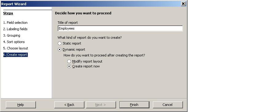 Creation of report form.